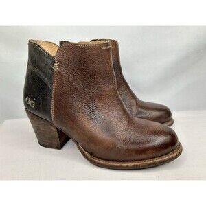 Bed Stu Cobbler Brown Black Organic Leather Zip Ankle Boots Women's US 6.5